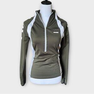 VICTORIAS SECRET PINK Half Zip Olive Green White Pullover Womens XS
